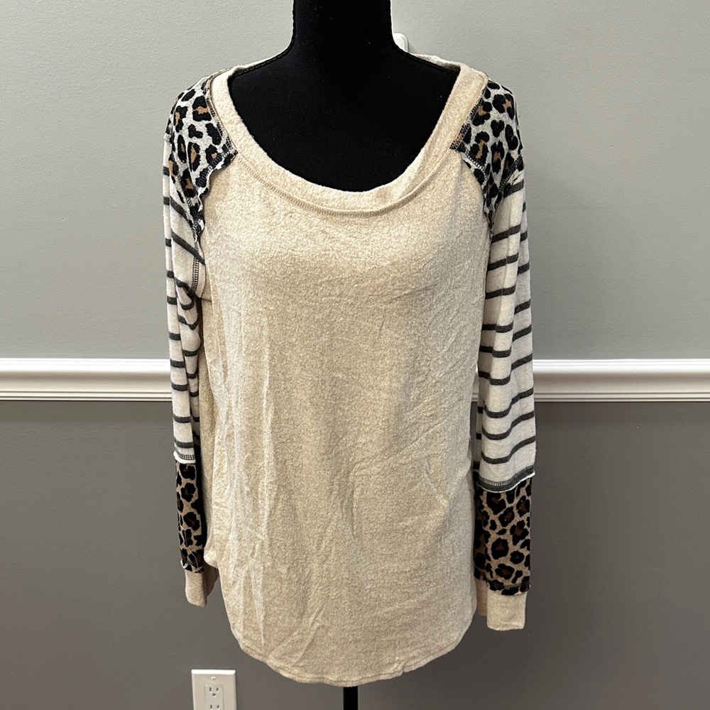 1.4.3. Story by Line Up Cream Leopard and Stripe Top